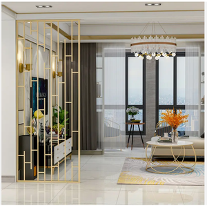 Paravent en métal <span class=keywords><strong>Homedeco</strong></span> SS304 avec design Art Déco, cadre or rose et panneau en verre pour usage professionnel - Product Image 2