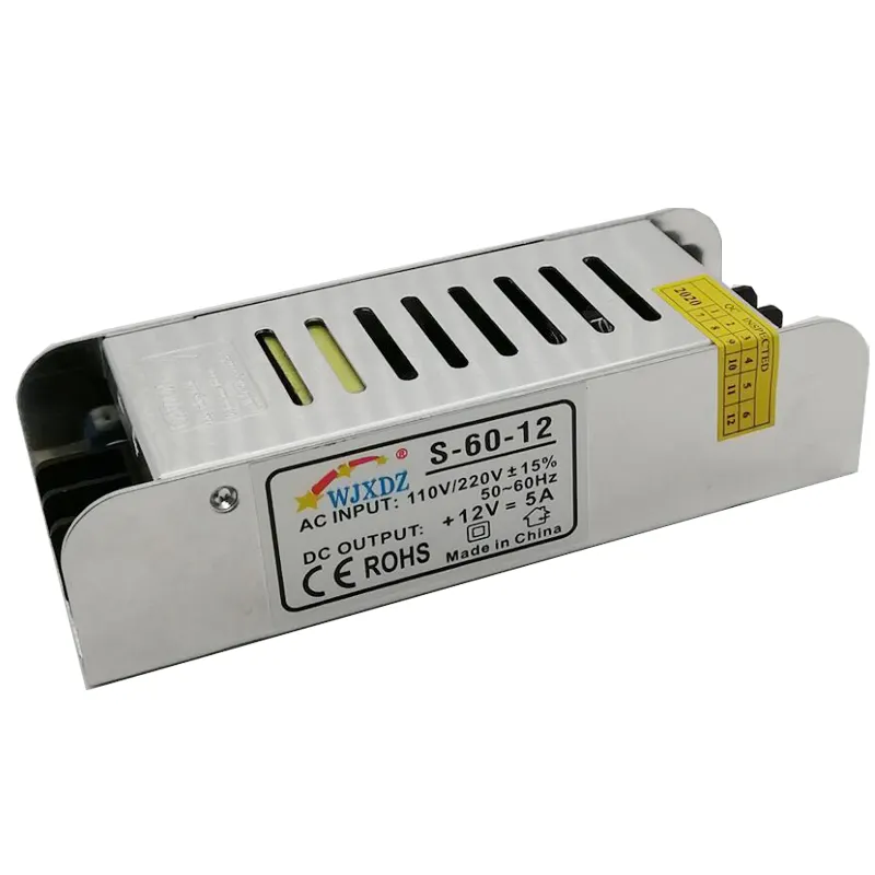 Slim LED Power Supply CE RoHS SMPS Constant Voltage AC To DC 12V 5A 60W Switching Power Supply