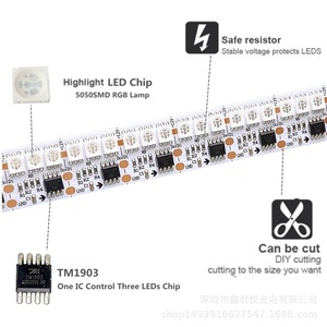 ไฟแถบอัจฉริยะ 5050 RGB LED 180 ดวงต่อเมตร แผงวงจรสีขาวขนาด 17 มม. 12V ชิป Ws2811 พร้อมรีโมทคอนโทรล ควบคุมสีได้หลากหลาย สร้างบรรยากาศ - Product Image 5