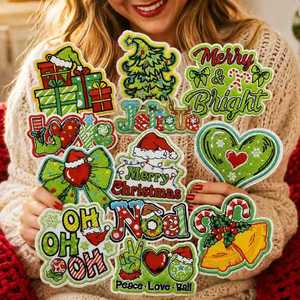 Listo para Enviar: Espléndidos Parches de Aplique con Eslogan Navideño, Caja de Regalo de Navidad, Gorro de Papá <span class=keywords><strong>Noel</strong></span>, Feliz Navidad - Product Image 1
