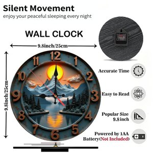 Round Wooden Wall <b>Clock</b> 25x25Cm Vintage Silent Non Ticking Living Room Bedroom Decor <b>Clock</b> - Product Image 5