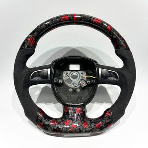 Volant personnalisé rouge forgé en fibre de carbone et cuir LED forgé pour <span class=keywords><strong>Audi</strong></span> B7 B9 Q5 Q7 A3 A4 A5 A6 C7 <span class=keywords><strong>C8</strong></span> S4 S5 RS3 RS4 RS6 <span class=keywords><strong>RS</strong></span> - Product Image 1