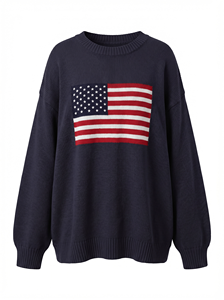 Maglione Casual da <span class=keywords><strong>Donna</strong></span> Personalizzato con Motivo Bandiera USA, Pullover <span class=keywords><strong>Oversize</strong></span> alla Moda, Collo Tondo, Maniche Lunghe, Morbido Lavorato a Maglia - Product Image 4