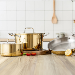 Bộ nồi chảo inox cao cấp mạ vàng PVD 5 món dùng để nấu ăn, hầm - Product Image 2