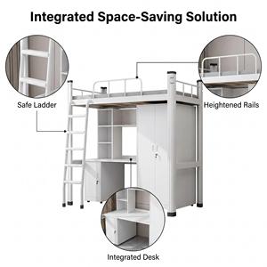 Lit mezzanine avec <span class=keywords><strong>bureau</strong></span>, lit superposé en métal gain de place avec rangement, <span class=keywords><strong>bureau</strong></span> informatique intégré avec étagères de rangement multi-niveaux pour appartement - Product Image 3