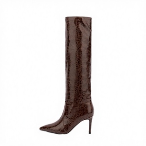 Botas de tacón alto negras con punta en pico hasta la rodilla para mujer, zapatos de invierno con aumento de altura, sin cordones, para otoño/primavera/invierno - Product Image 2