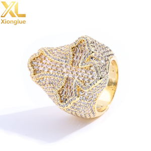 Hot Selling Hip Hop Style Natural VVS Zircon Ice Out Unisex Diamond <b>Cross</b> <b>Rings</b> 18K Gold Plated 925 <b>Silver</b> Claw Setting - Product Image 2