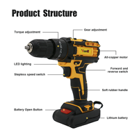 Vente d'usine de perceuse électrique à vitesse variable 21V batterie au lithium outils électriques à main sans fil