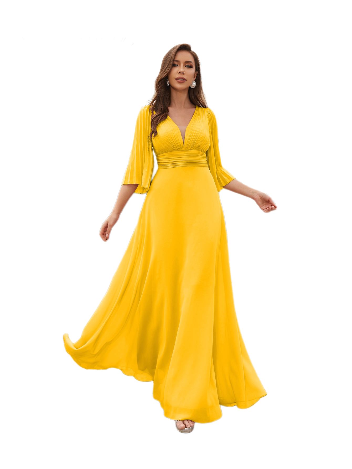blue dress for baby girl Macloth Straps V Neck Chiffon Long Bridesmaid Dress Yellow Formal Party Dress Custom Color / Above Knee / US12 main image 0