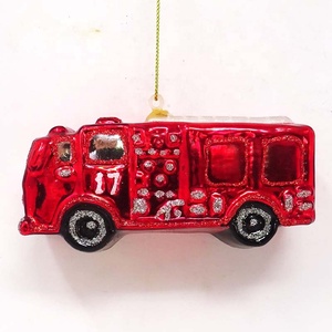 En gros Suspendu Décoratif Verre <span class=keywords><strong>Numéro</strong></span> 17 Camion De Pompier Ornements pour Cadeau De Vacances - Product Image 2