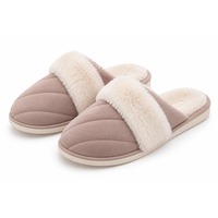 Pantoufles mules matelassées avec bande en peluche, couleur taupe, pour l'intérieur, hiver, chaussures de maison