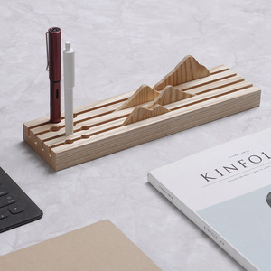 Wooden Pen Holder Mobile Phone Stand <b>Solid</b> <b>Wood</b> Office Stationery Storage Japanese Style <b>Desk</b> Organizer Triangle Shape - Product Image 4