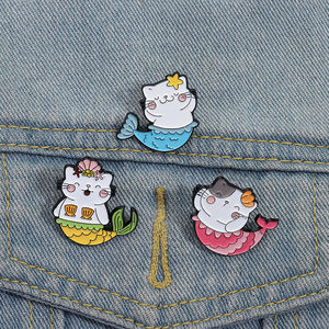 Симпатичная брошь-русалка, кошка, эмалированные булавки, креативные Броши с изображением морской Девы, мультяшный Кот, сумки оптом - Product Image 1