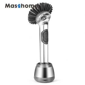 แปรงล้างจานพลาสติกใสพร้อมที่จ่ายสบู่ สแตนเลส ขนแปรง PET ราคาโรงงาน - Product Image 1