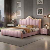 Lit de Luxe Moderne et Confortable en Similicuir, Cadre de Lit Double/Queen/King en Bois Massif avec Rangement Intégré, Idéal pour Chambre Haut de Gamme