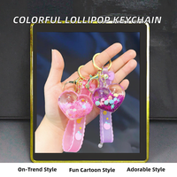Porte-clés décoratif en acrylique, motif dessin animé mignon, avec perles bulles colorées et bouteille à sable mouvant à l'huile