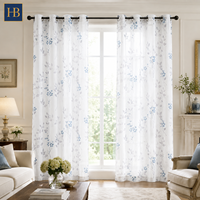 Rideaux semi-transparents à imprimé floral Hb, motif bleu de fleurs et de feuilles, panneaux de fenêtre filtrant la lumière, draperies pour chambre à coucher et salon