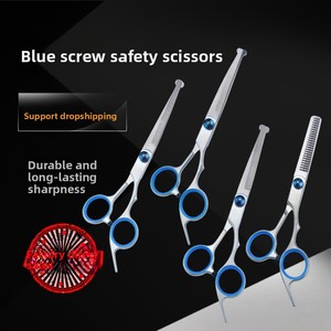 Juego de Tijeras de Peluquería para Mascotas con Punta Redonda de Seguridad, Tijeras Curvas para Cortar y Entresacar el Pelo de <span class=keywords><strong>Perros</strong></span> y Gatos, Color Azul - Product Image 2