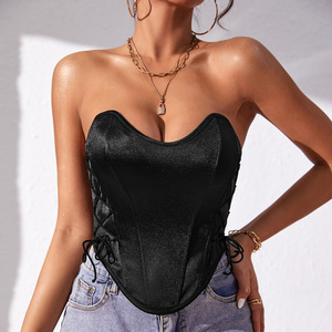 Débardeur <span class=keywords><strong>bustier</strong></span> sexy en dentelle couleur unie, style corset court décontracté, <span class=keywords><strong>dos</strong></span> <span class=keywords><strong>nu</strong></span>, avec baleines, pour le streetwear - Product Image 2