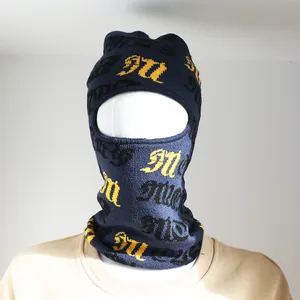 Qianzun produttore jacquard acrilico passamontagna giallo nero maschera da sci 1 foro logo personalizzato passamontagna cap hat