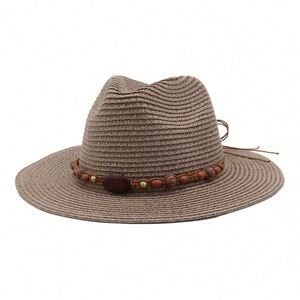 Nouveau Chapeau de Soleil Unisexe en Paille de Papier pour Printemps-Été, Style Jazz, pour Voyage et Extérieur, avec Perles en Bois - Product Image 3