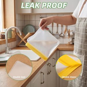 ถุงแช่แข็งแบบใช้ซ้ำได้, ถุงเก็บอาหารกันรั่วสำหรับผัก, ของเหลว, ขนมขบเคี้ยว, เนื้อสัตว์และแซนวิช, ขนาดต่างๆ - Product Image 2