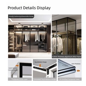 מטבח ריהוט אלומיניום מסגרת ארון צד סיני עם דלת זכוכית מחוסמת חלון זכוכית מחוסמת ארון עם הוביל מנורה - Product Image 3