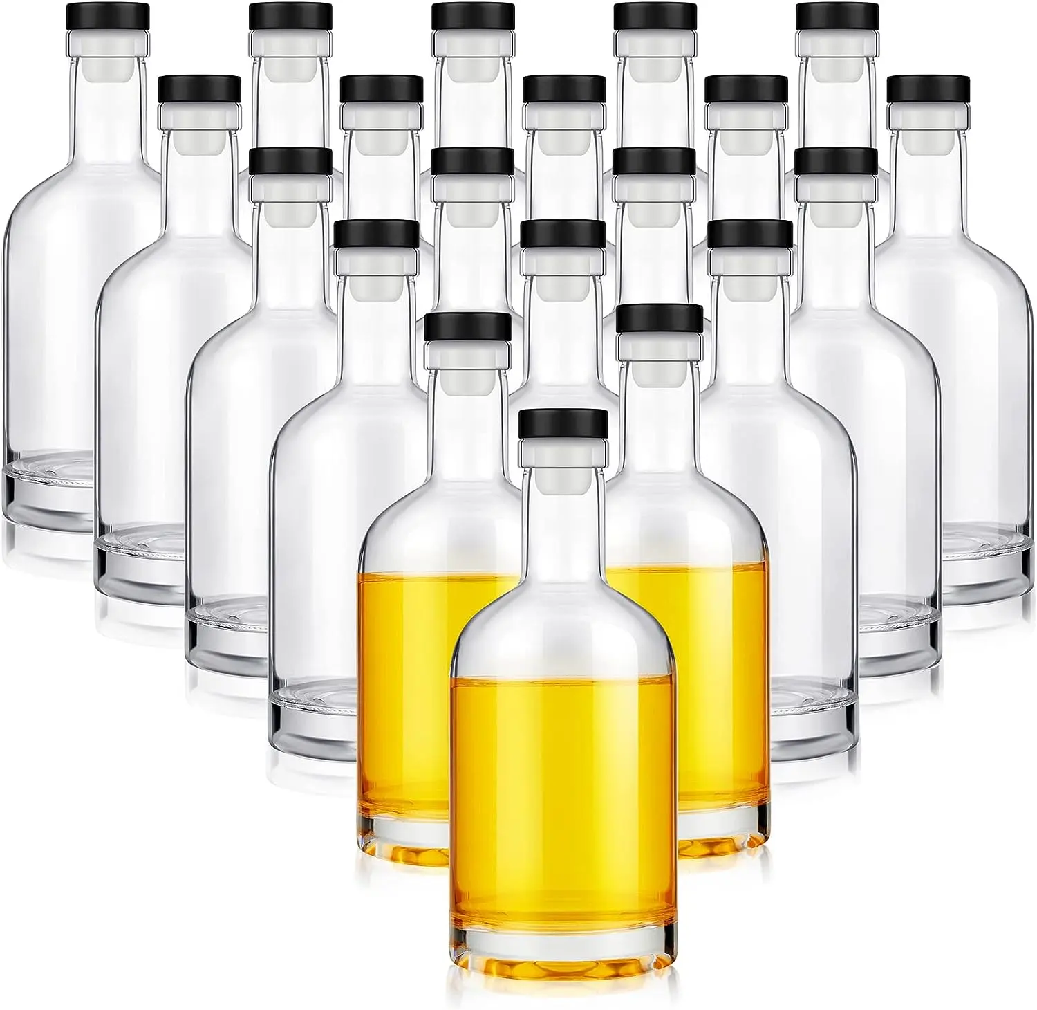 Garrafa de vidro reciclável de 700ml para bebidas espirituosas transparente em formato personalizado, uísque, tequila, vodka e conhaque com cortiça
