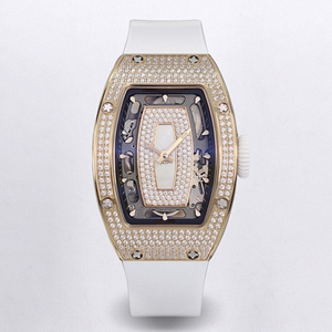 Reloj Unisex de Lujo con Forma de Barril, Esfera de Ónix, Correa de Fluororubber, Detalles de Diamantes, para Ocasiones Casuales y de Gala - Product Image 1