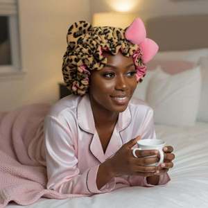 <span class=keywords><strong>Bonnet</strong></span> en satin double couche, <span class=keywords><strong>bonnet</strong></span> en peluche motif chat, <span class=keywords><strong>bonnet</strong></span> <span class=keywords><strong>de</strong></span> sommeil réglable, bonnets <span class=keywords><strong>de</strong></span> <span class=keywords><strong>nuit</strong></span> doux en soie motif léopard pour femmes, enfants et adultes - Product Image 2