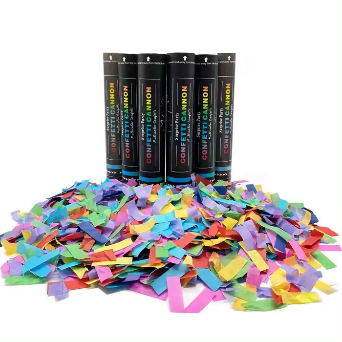 Vente en gros canon à confettis biodégradable multicolore pour toute fête tireur de confettis poppers de fête