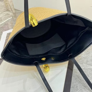 Borsa Tote <span class=keywords><strong>in</strong></span> Paglia Intrecciata Stile Designer di Lusso, Borsa a Secchiello <span class=keywords><strong>in</strong></span> <span class=keywords><strong>Rafia</strong></span> con Finiture <span class=keywords><strong>in</strong></span> Pelle, Borsa a Spalla Grande Capacità per Spiaggia Estiva - Product Image 4