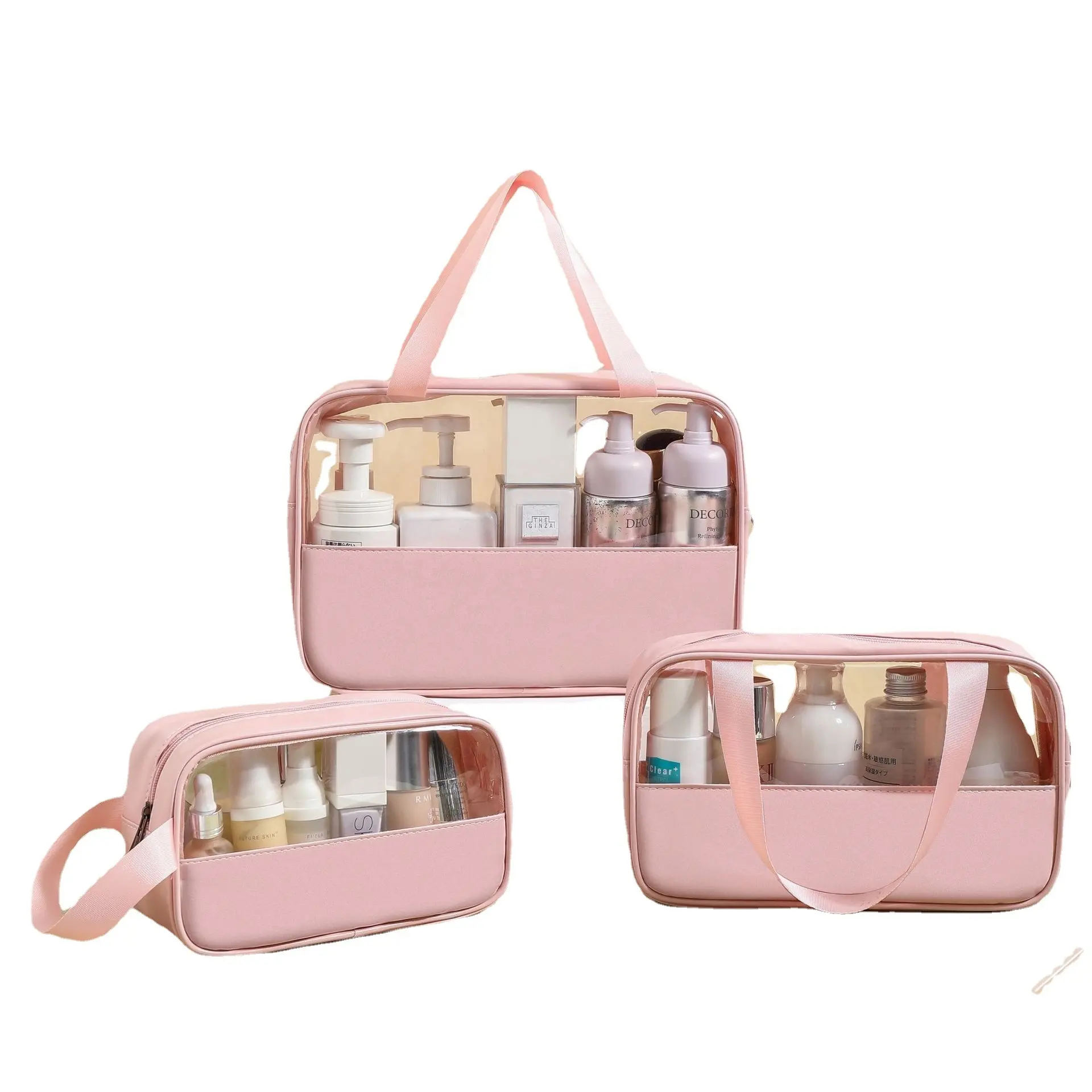 Vente en gros de logo personnalisé PVC transparent clair fermeture éclair organisateur trousse de cosmétiques voyage trousse de toilette trousse de lavage trousse de maquillage étanche