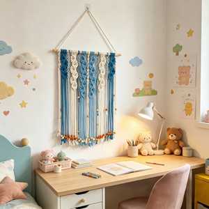 Nouvelle tapisserie murale en dentelle tressée de corde de coton avec pompons pour la décoration de la maison et de la chambre à coucher - Product Image 5