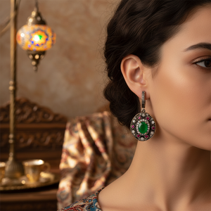 Ovale Émeraude CZ Authentique Ottoman Dangle Boucles D'oreilles Turc À La Main En Gros 925 Bijoux En Argent Sterling - Product Image 3