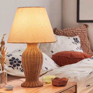 Vintage Rattan <b>Table</b> Lamp E27 <b>Led</b> Bulb Base Switch Control Bedroom <b>Bedside</b> Lamp Eco Friendly Artistic Home Decor - Product Image 3