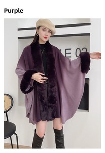 Châle en cachemire acrylique ombré avec <span class=keywords><strong>col</strong></span> en fausse fourrure automne/hiver, cardigan tricoté grande taille pour femme, cape longue asymétrique ouverte sur le devant - Product Image 6