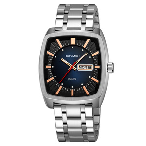 Montre en quartz en forme de tonneau de vin avec calendrier du dimanche et fonctions multifonctions pour hommes. Montre d'affaires pour homme avec bracelet en acier. - Product Image 3