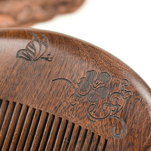 Sandalwood Carved Wooden <b>Comb</b> Large Portable Travel Hair <b>Comb</b> <b>Butterfly</b> Flower Design For Girls - Product Image 1