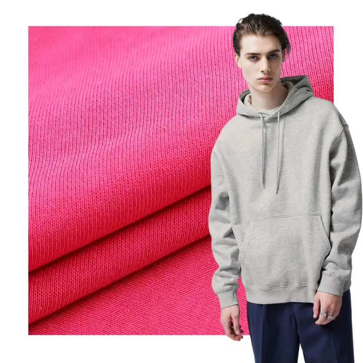 Sıcak satış kazak düz boyalı heather gri pamuk polyester karışımlı CVC polar fransız Terry Hoodie kumaş