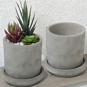 Pot de fleur de Cactus en <span class=keywords><strong>ciment</strong></span>, cylindre de béton gris bon marché avec plateau - Product Image 3