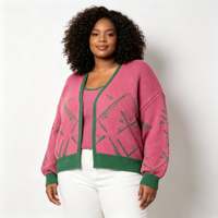 Mode Automne Hiver 30 - Pulls décontractés amples en viscose/polyester tricotés anti-plis pour femmes, style élégant, rose et vert, cardigan