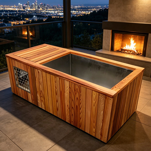 Baignoire de glace en acier inoxydable 304SS avec structure en bois de cèdre rouge, personnalisable directement de l'usine, pour extérieur, hôtel, villa, <span class=keywords><strong>spa</strong></span>, avec refroidisseur - Product Image 1