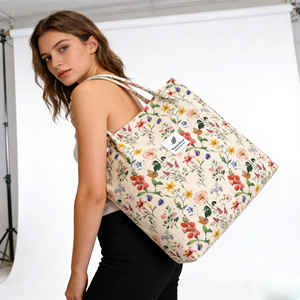 Bolsa <span class=keywords><strong>de</strong></span> Lona con Diseño Personalizable y Estampado Floral Vintage, Bolsa <span class=keywords><strong>de</strong></span> Lona Resistente, Reutilizable y <span class=keywords><strong>de</strong></span> Gran Capacidad para Vacaciones en la Playa - Product Image 5