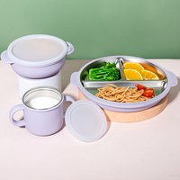 Tazón Infantil de Acero Inoxidable de Doble Pared con Aislamiento, con Base de Silicona Antideslizante, Vajilla Resistente al Calor con Diseño Impreso