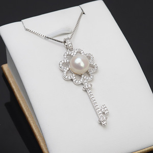 Colgante de Llave de Plata S925, Collar de Cristal Personalizado para Mujer, Joyería de Perlas, Accesorios de Bricolaje con Soporte Vacío - Product Image 1