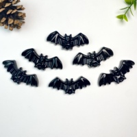Figurine sculptée en obsidienne naturelle de 6 cm en forme de chauve-souris pour décoration d'Halloween et cadeau, vente en gros