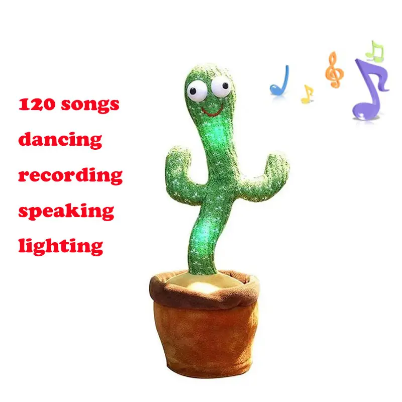 Hot Selling Cute Cartoon Sing Cactus Dansant Plush Electric Kid Toys Repeat
