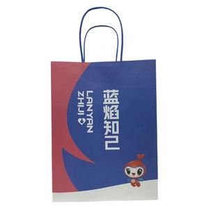 Bolsas de papel blancas expandibles para panadería con asas de cinta azul marino, logotipo, bolsa de papel kraft azul para alimentos de 5x7 con asa retorcida para donuts - Product Image 6