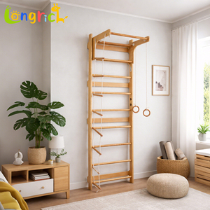 Escalera sueca de madera para montar en la pared, para niños y adultos, barra de escalada para gimnasio interior, anillas, equipo de fitness para el hogar, uso familiar, 78x30x220cm - Product Image 3
